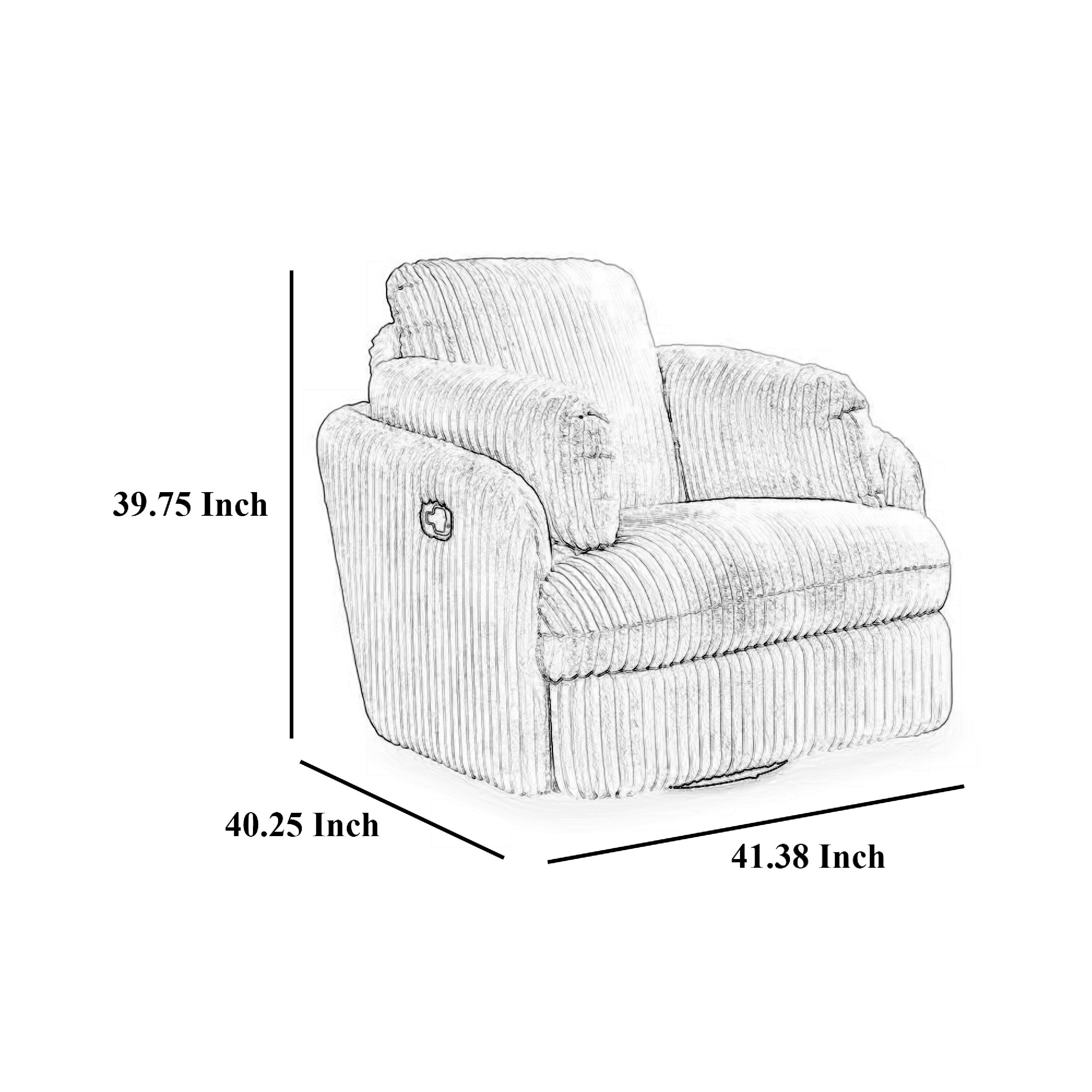 Fauteuil inclinable manuel pivotant Rikki, velours côtelé gris, 2 coussins