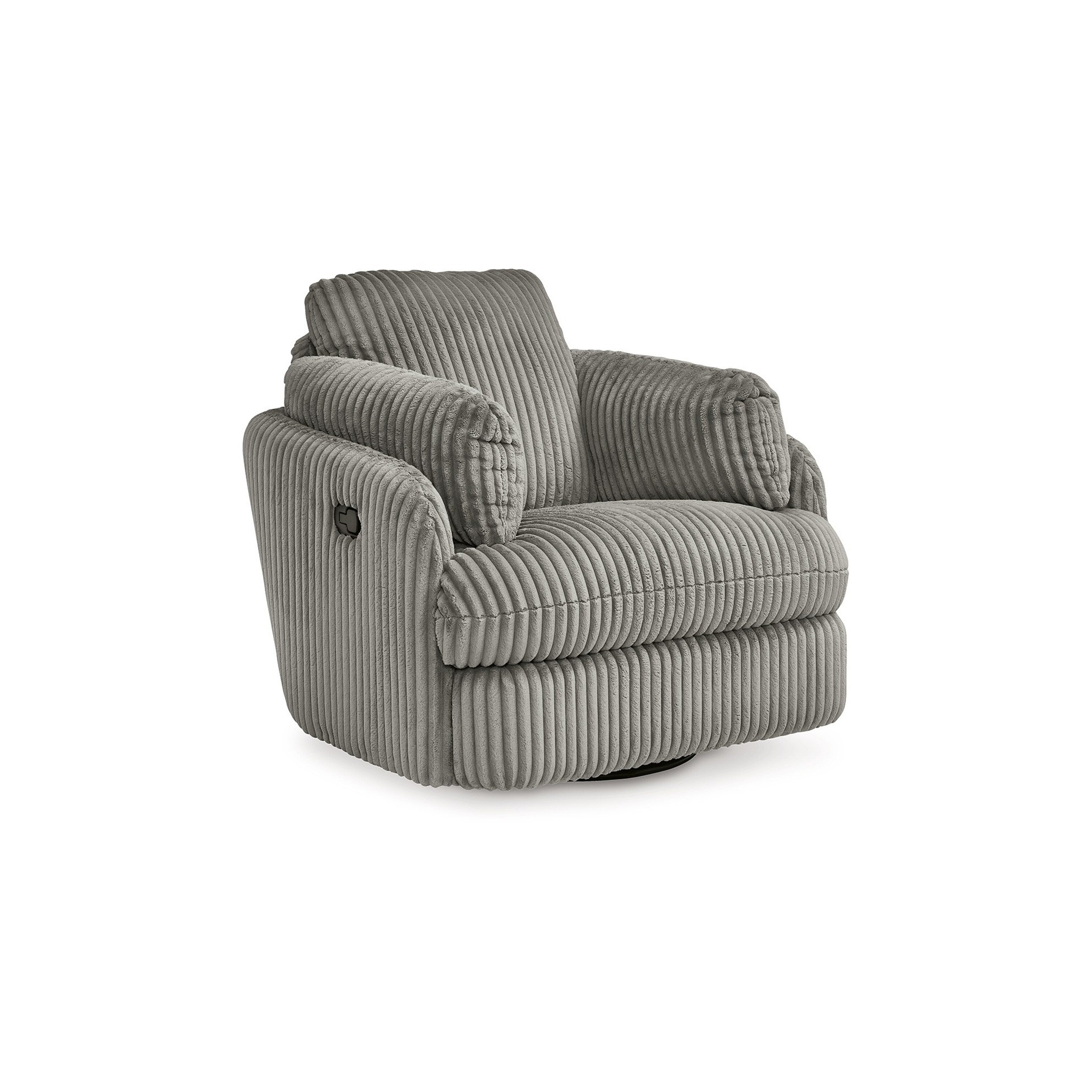 Fauteuil inclinable manuel pivotant Rikki, velours côtelé gris, 2 coussins