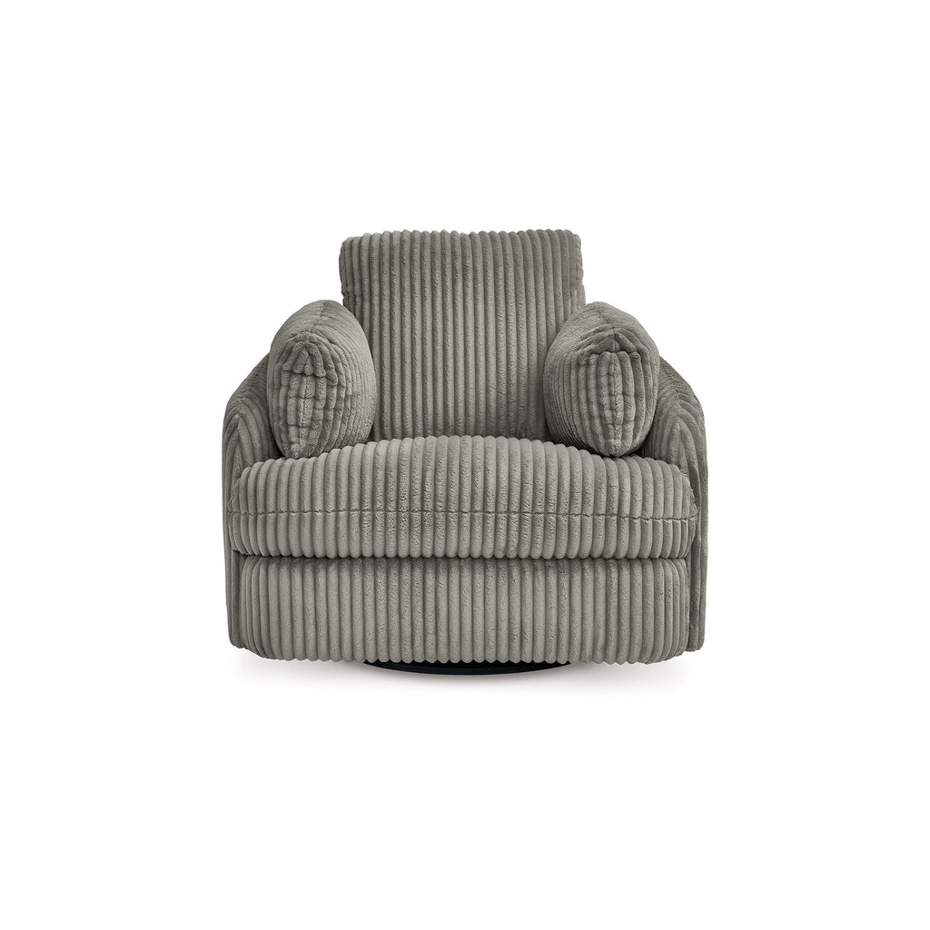 Fauteuil inclinable manuel pivotant Rikki, velours côtelé gris, 2 coussins