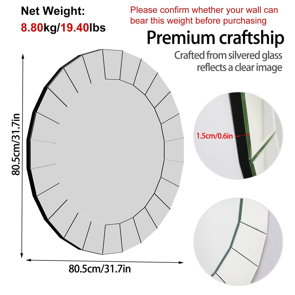 Miroir mural rond en verre décoratif vénitien - 32 x 32