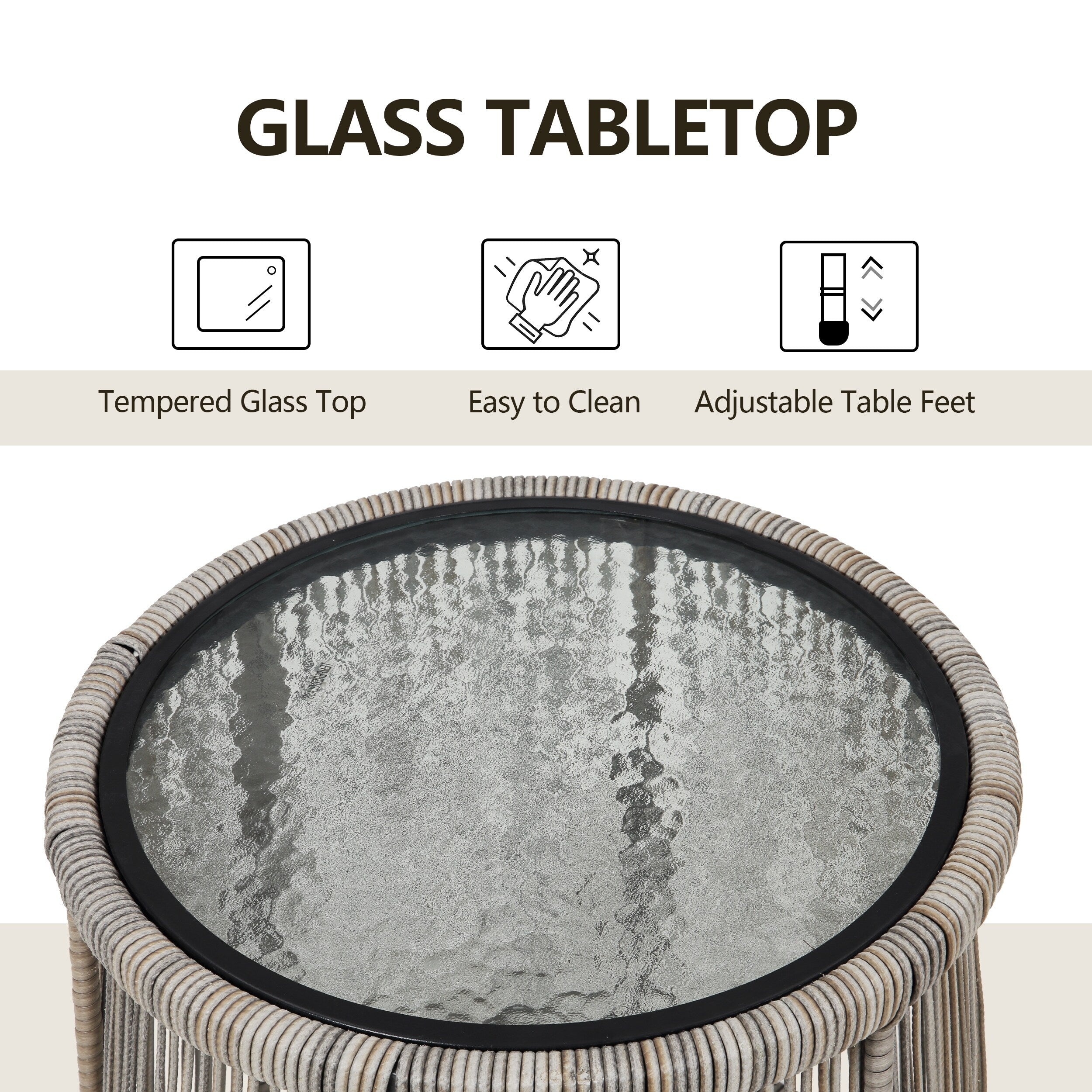 Ensemble de bistrot d'extérieur 3 pièces en osier, mobilier de jardin en rotin toutes saisons, chaises de patio avec coussins