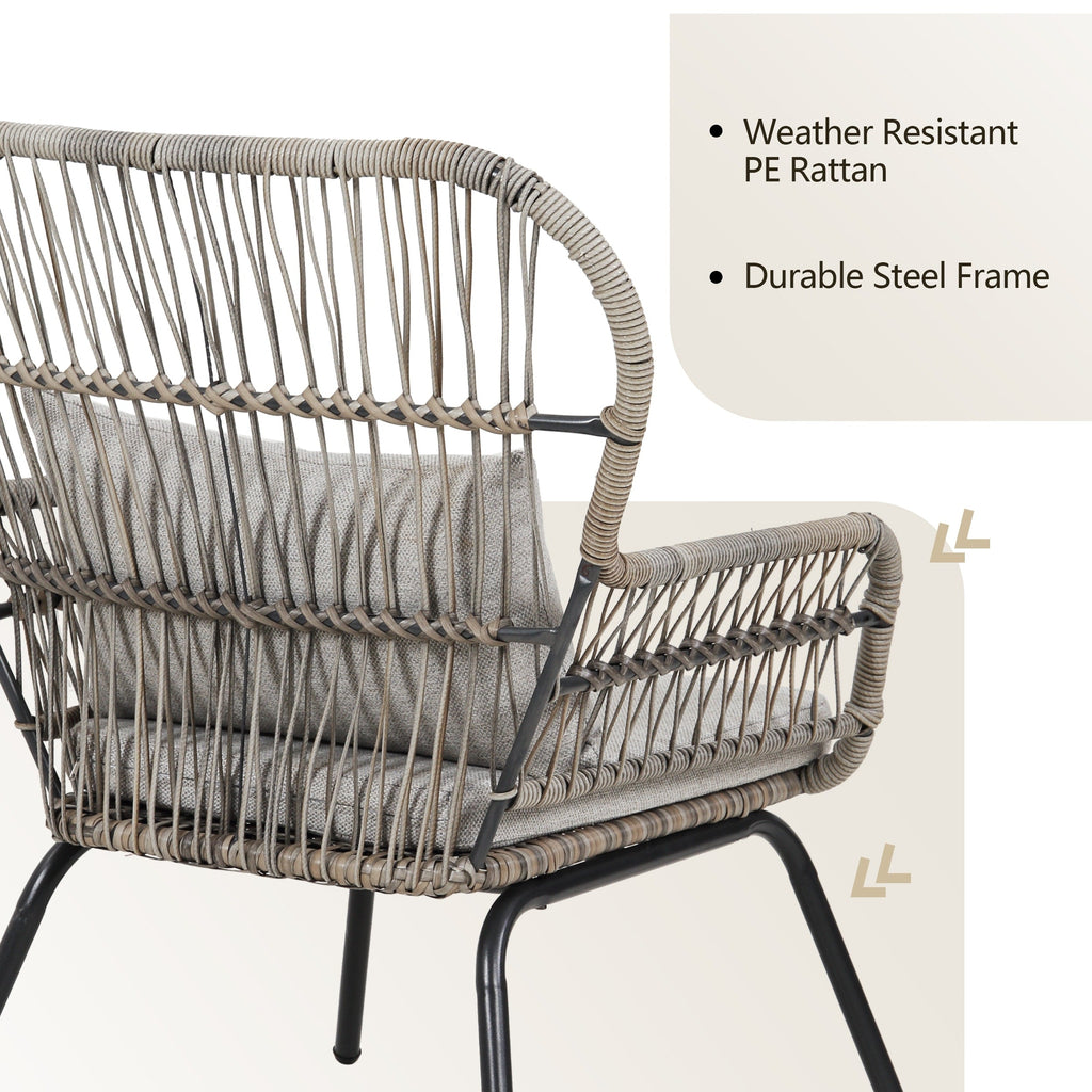 Ensemble de bistrot d'extérieur 3 pièces en osier, mobilier de jardin en rotin toutes saisons, chaises de patio avec coussins