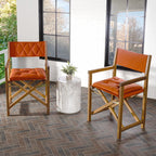 Chaise de réalisateur d'extérieur classique Theo, style milieu de siècle, pliable, en bois d'acacia, avec dossier matelassé en losanges et coussin (lot de 2) par JONATHAN Y