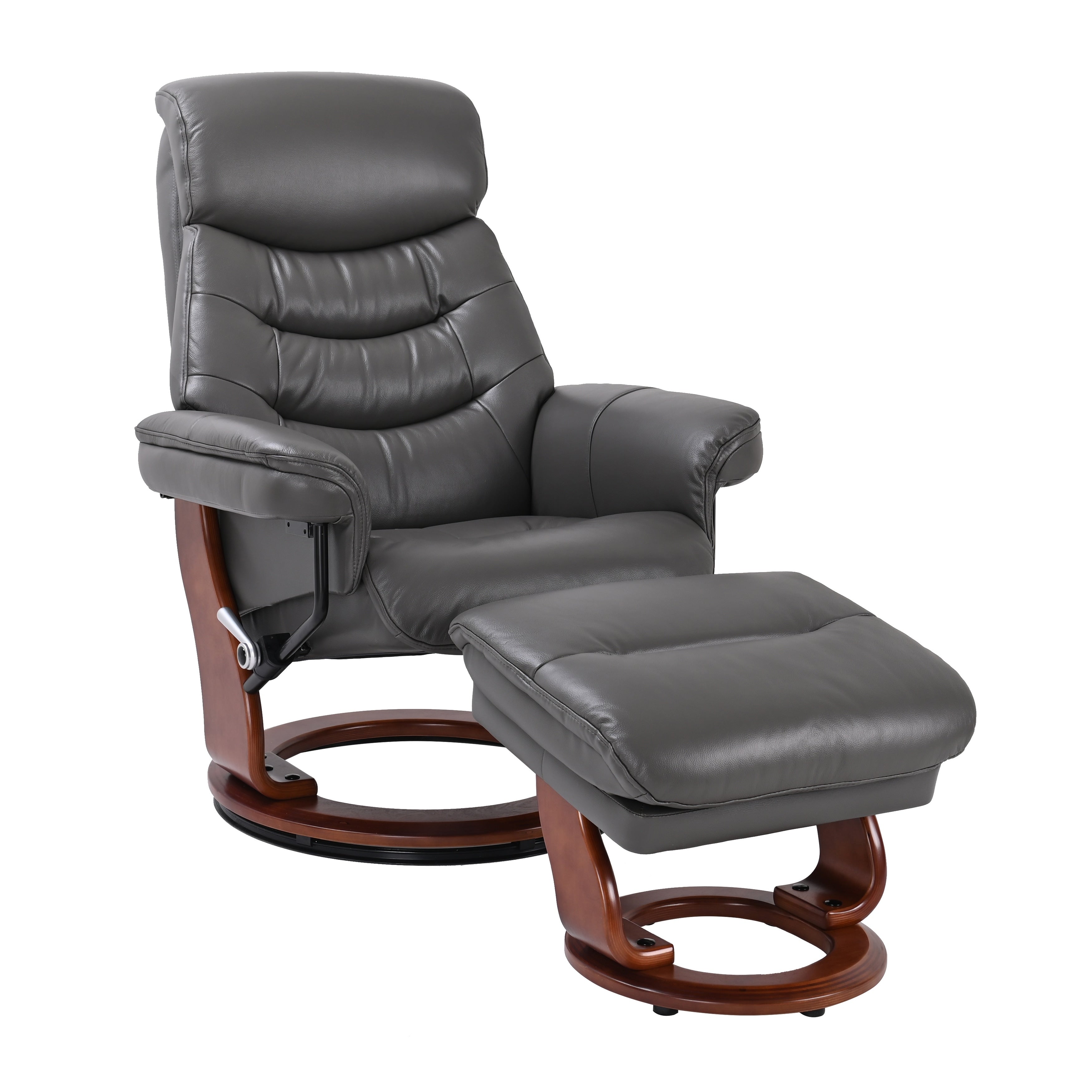 Fauteuil inclinable pivotant en cuir avec pouf de rangement assorti
