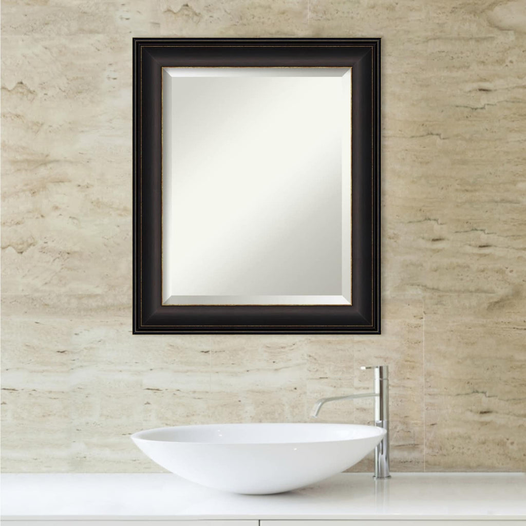 Miroir mural biseauté pour salle de bain - Cadre Trio en bronze huilé - Bronze huilé