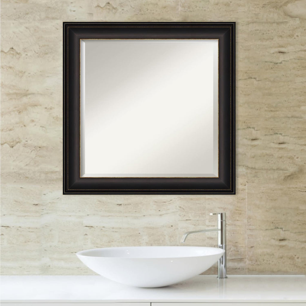 Miroir mural biseauté pour salle de bain - Cadre Trio en bronze huilé - Bronze huilé