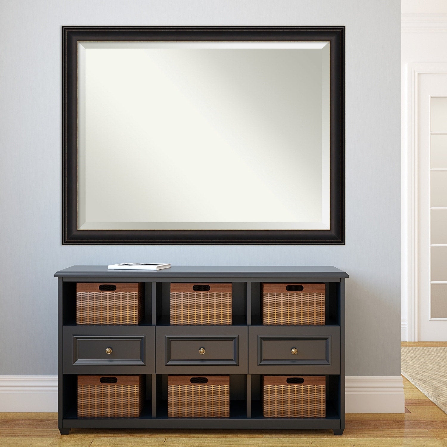 Miroir mural biseauté pour salle de bain - Cadre Trio en bronze huilé - Bronze huilé