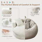 WOWMAX 47 Chaise longue ronde d'intérieur, canapé de sol rembourré en velours côtelé, fauteuil-lit surdimensionné avec 2 coussins décoratifs