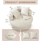 WOWMAX 47 Chaise longue ronde d'intérieur, canapé de sol rembourré en velours côtelé, fauteuil-lit surdimensionné avec 2 coussins décoratifs