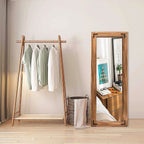 Miroir de sol rustique de style ferme avec cadre en bois - 65 x 24