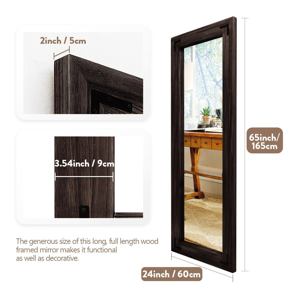 Miroir de sol rustique de style ferme avec cadre en bois - 65 x 24