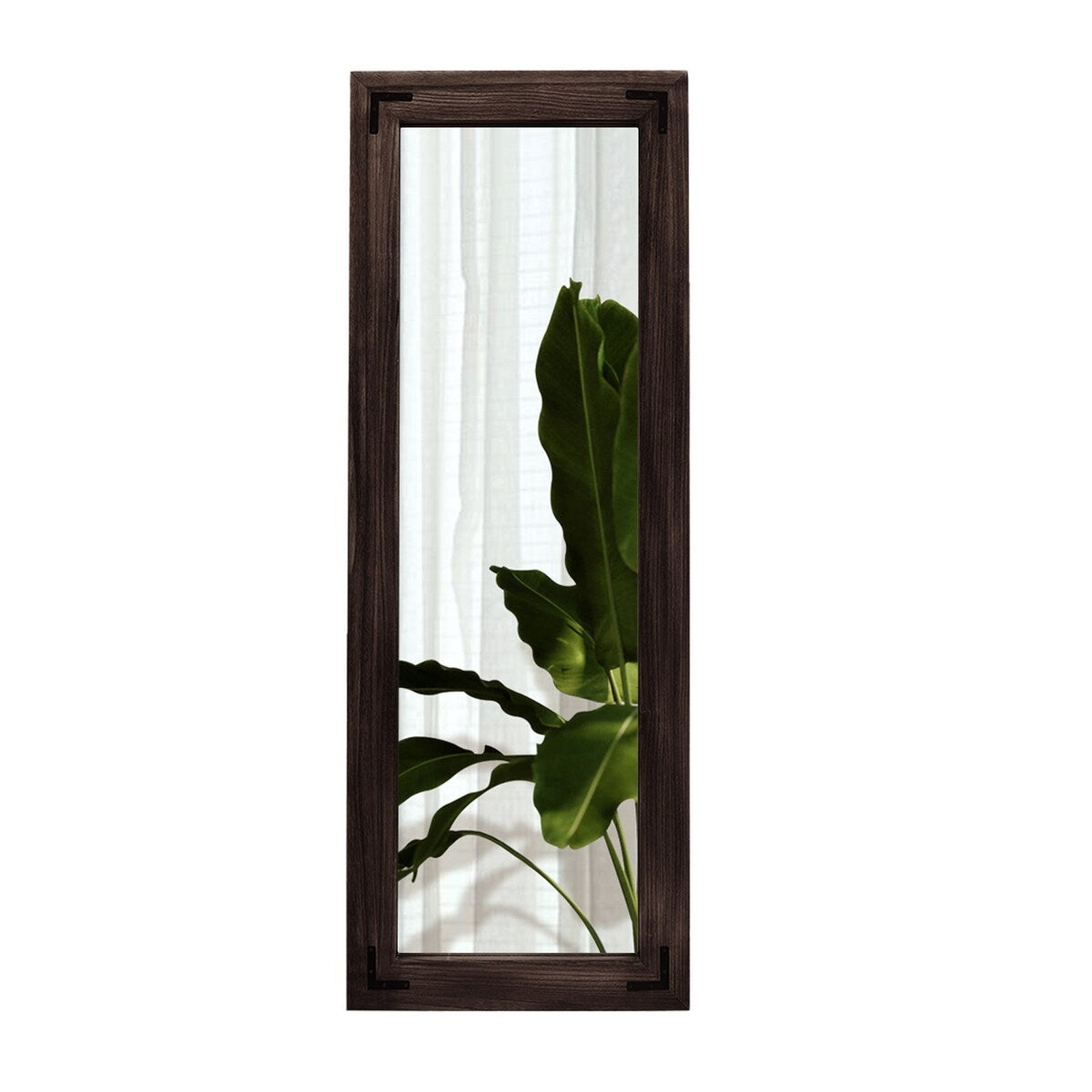 Miroir de sol rustique de style ferme avec cadre en bois - 65 x 24