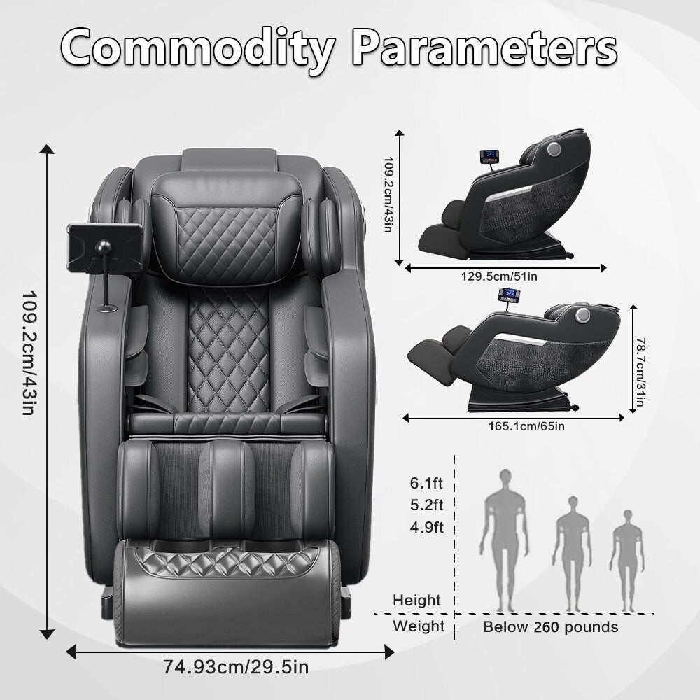 Fauteuil inclinable de massage à gravité zéro avec massage complet du corps, chauffage et audio Bluetooth intégré