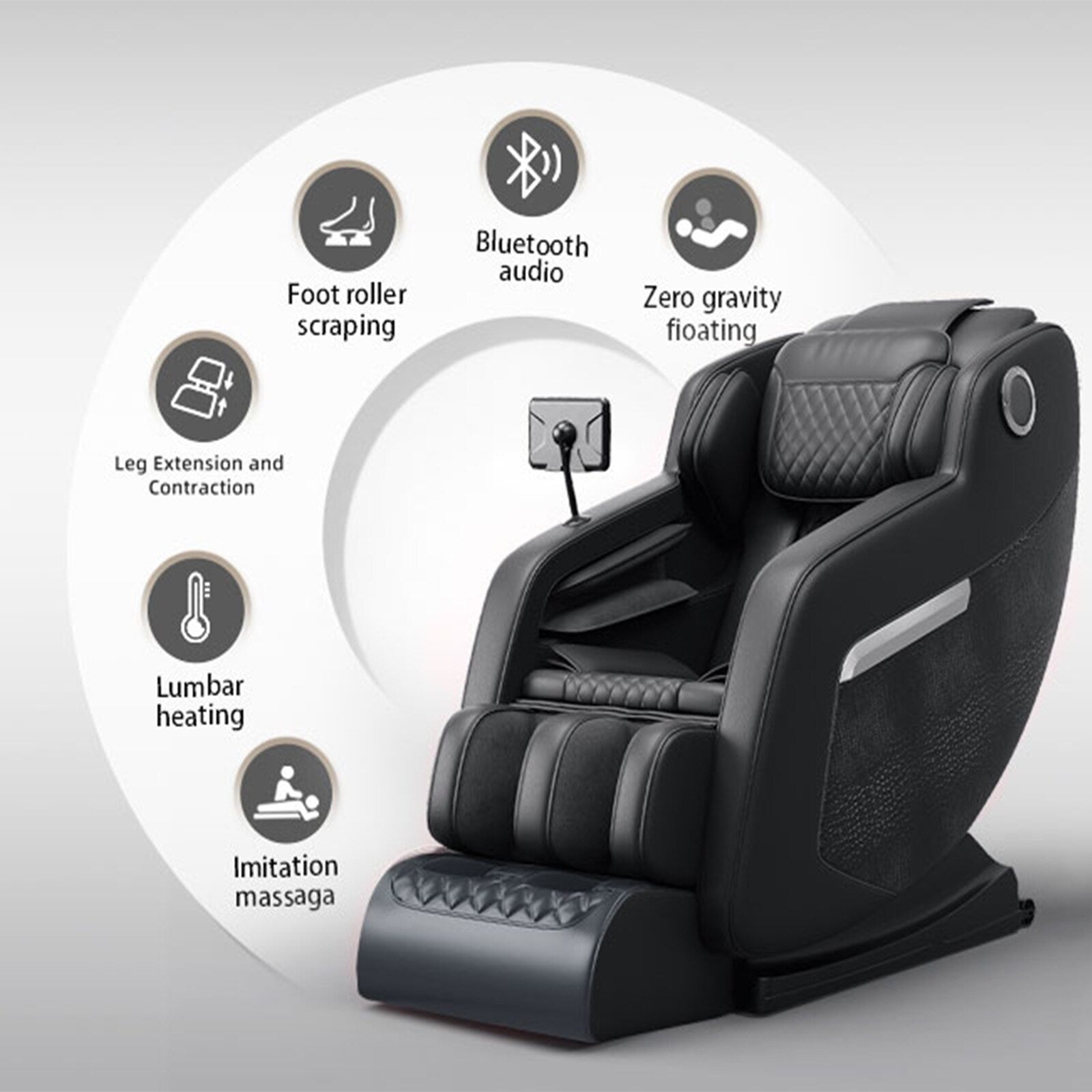 Fauteuil inclinable de massage à gravité zéro avec massage complet du corps, chauffage et audio Bluetooth intégré
